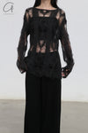 SWAYING/KNIT mohair hollow floral pullover (with suspenders) SW23AW1T51 dark gray PS64